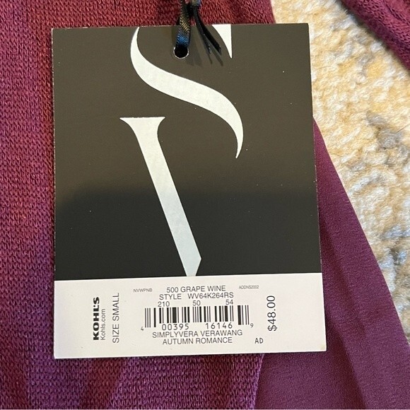 NWT Simply Vera Vera Wang Grape Wine Autumn Romance Draped Sides Long Sleeve Top - Picture 5 of 7